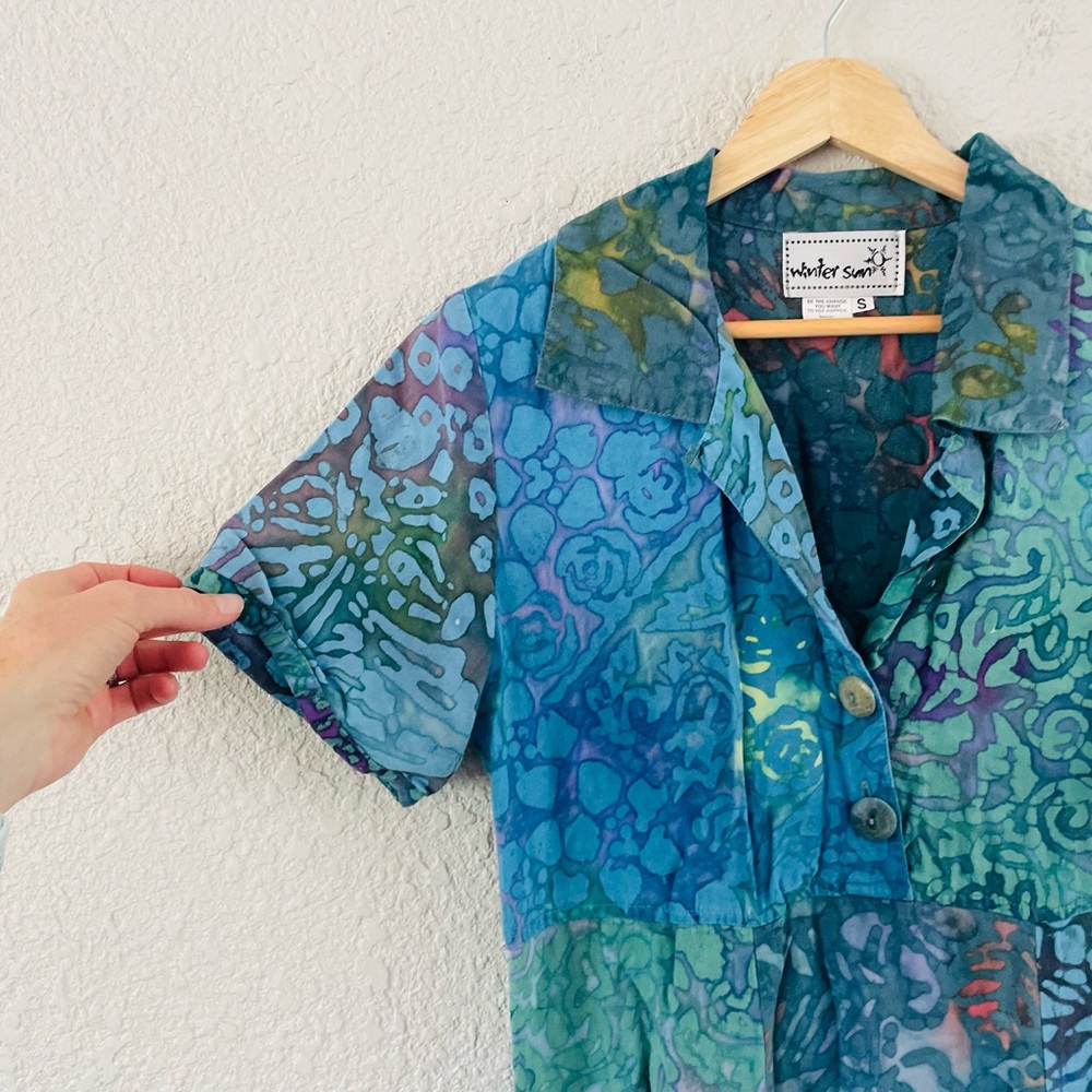 Vintage Winter Sun Button Front Patchwork Midi / … - image 5